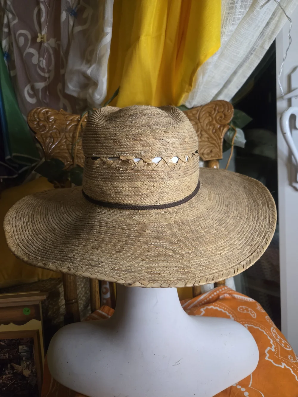 Vintage JB Tula Palm Leaf Sun Hat/Cowboy Hat With Adjustable Straps